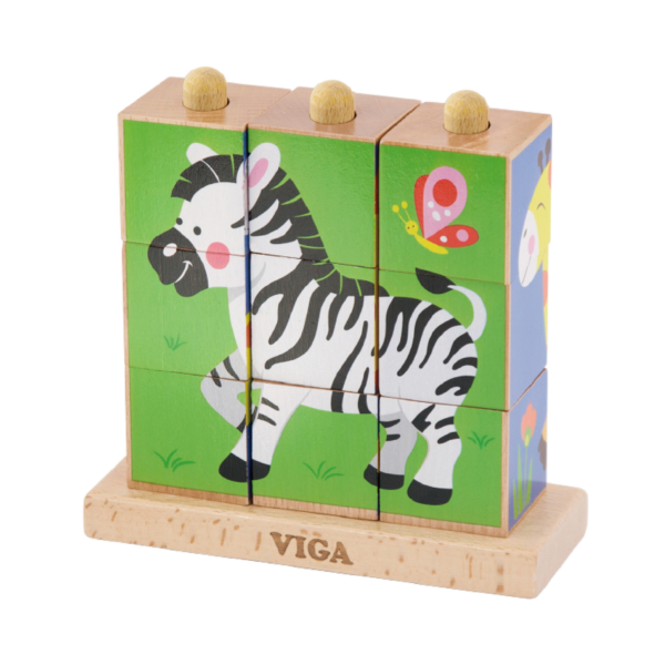 Viga Wild Animals, 6 Sided 3x3 Cube Puzzle, Montessori Wooden Toy, Develops Sensory, Cognitive & Fine Motor Skills, Non-Toxic & Eco-friendly Kids Educational Toy, Suitable for Boys and Girls Aged 2Y+