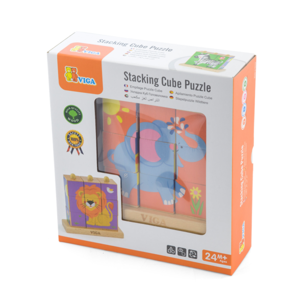 Viga Wild Animals, 6 Sided 3x3 Cube Puzzle, Montessori Wooden Toy, Develops Sensory, Cognitive & Fine Motor Skills, Non-Toxic & Eco-friendly Kids Educational Toy, Suitable for Boys and Girls Aged 2Y+