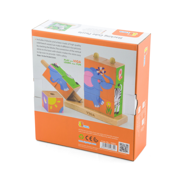 Viga Wild Animals, 6 Sided 3x3 Cube Puzzle, Montessori Wooden Toy, Develops Sensory, Cognitive & Fine Motor Skills, Non-Toxic & Eco-friendly Kids Educational Toy, Suitable for Boys and Girls Aged 2Y+