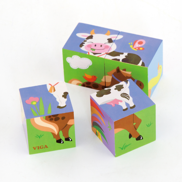Viga Farm Animals, 6 Sided Cube Puzzle, Montessori Wooden Toy, Develops Sensory, Cognitive & Fine Motor Skills, Non-Toxic & Eco-friendly Kids Educational Toy, Suitable for Boys and Girls Aged 2Y+
