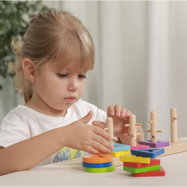 Viga Creative Shapes, 12 Piece Stacking Puzzle, Montessori Wooden Toy, Develops Sensory, Cognitive & Fine Motor Skills, Non-Toxic & Eco-friendly Kids Educational Toy, Suitable for Children Aged 18M+