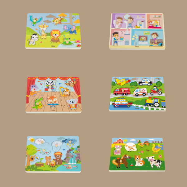 Viga Farm Animals, 7 Piece Knob Puzzle with Sound, Montessori Wooden Toy, Develops Sensory, Cognitive & Fine Motor Skills, Non-Toxic & Eco-friendly Kids Educational Toy, Suitable for Children 18M+