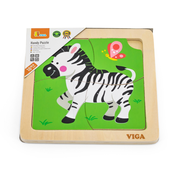 Viga Zebra, 4 Piece Block Puzzle, Montessori Wooden Toy, Develops Sensory, Cognitive & Fine Motor Skills, Non-Toxic & Eco-friendly Kids Educational Toy, Suitable for Boys and Girls Aged 12M+