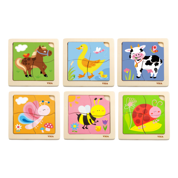 Viga Set of 12, 4 Piece Block Puzzle, Montessori Wooden Toy, Develops Sensory, Cognitive & Fine Motor Skills, Non-Toxic & Eco-friendly Kids Educational Toy, Suitable for Boys and Girls Aged 18M+