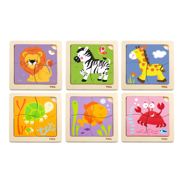 Viga Set of 12, 4 Piece Block Puzzle, Montessori Wooden Toy, Develops Sensory, Cognitive & Fine Motor Skills, Non-Toxic & Eco-friendly Kids Educational Toy, Suitable for Boys and Girls Aged 18M+