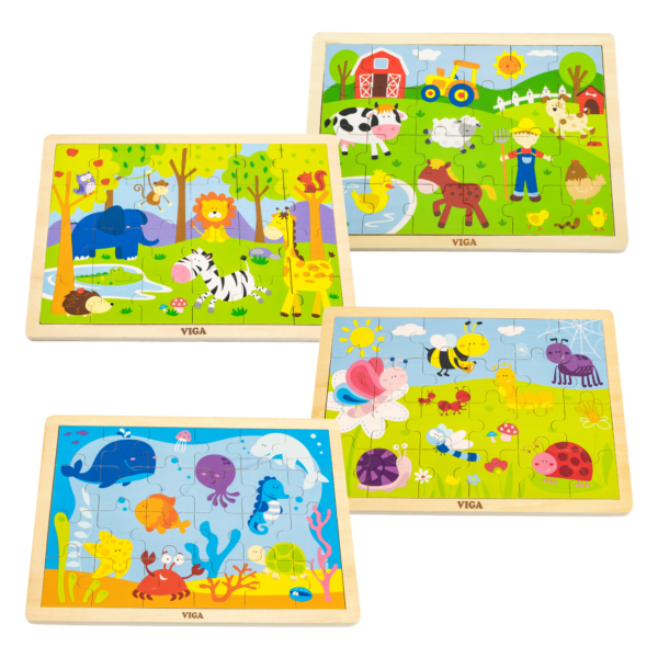 Viga Set of 12, 24 Piece Jigsaw Puzzle, Montessori Wooden Toy, Develops Sensory, Cognitive & Fine Motor Skills, Non-Toxic & Eco-friendly Kids Educational Toy, Suitable for Boys and Girls Aged 2Y+