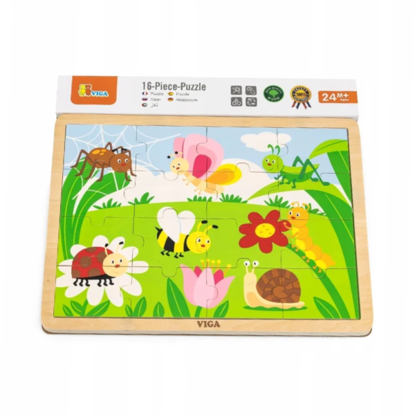 Viga Park, 16 Piece Jigsaw Puzzle, Montessori Wooden Toy, Develops Sensory, Cognitive & Fine Motor Skills, Non-Toxic & Eco-friendly Kids Educational Toy, Suitable for Boys and Girls Aged 2Y+
