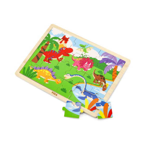 Viga Dinosaurs, 24 Piece Jigsaw Puzzle, Montessori Wooden Toy, Develops Sensory, Cognitive & Fine Motor Skills, Non-Toxic & Eco-friendly Kids Educational Toy, Suitable for Boys and Girls Aged 2Y+