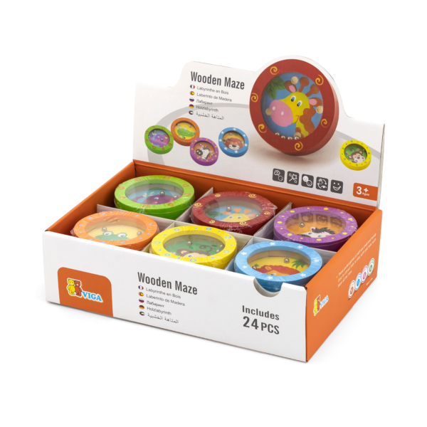 Viga Wild Animals Assorted, Ball-in-a-Maze Puzzle, 1 Piece, Montessori Wooden Toy, Develops Sensory, Cognitive & Fine Motor Skills, Non-Toxic & Eco-friendly Kids Educational Toy, Suitable for Children 3Y+