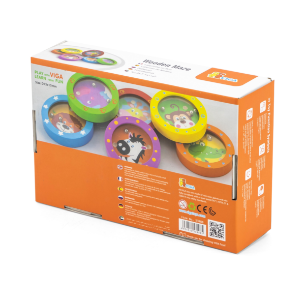 Viga Wild Animals Assorted, Ball-in-a-Maze Puzzle, 1 Piece, Montessori Wooden Toy, Develops Sensory, Cognitive & Fine Motor Skills, Non-Toxic & Eco-friendly Kids Educational Toy, Suitable for Children 3Y+