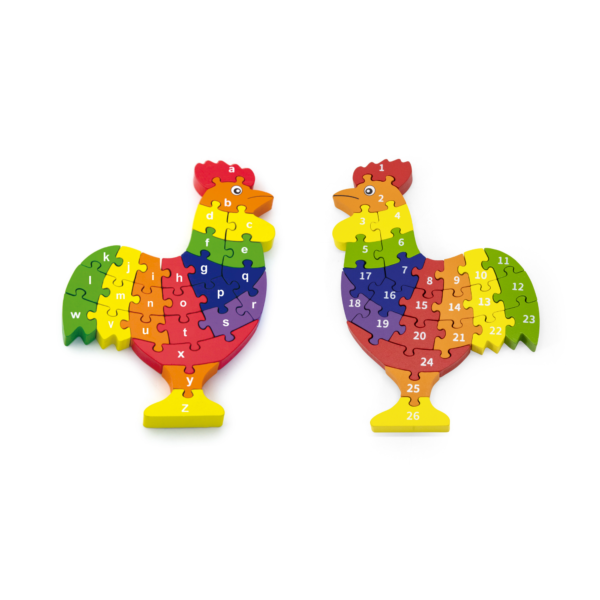 Viga 3D Rooster with Alphabets, 26 Piece Jigsaw Block Puzzle, Montessori Wooden Toy, Develops Sensory, Cognitive & Fine Motor Skills, Non-Toxic & Eco-friendly Kids Educational Toy, 3Y+