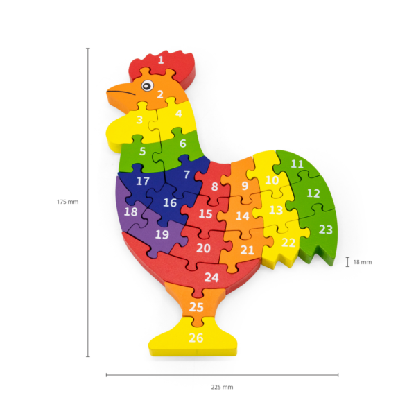 Viga 3D Rooster with Alphabets, 26 Piece Jigsaw Block Puzzle, Montessori Wooden Toy, Develops Sensory, Cognitive & Fine Motor Skills, Non-Toxic & Eco-friendly Kids Educational Toy, 3Y+