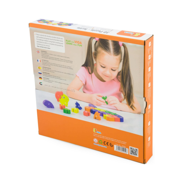 Viga 3D Turtle with Alphabets, 26 Piece Jigsaw Block Puzzle, Montessori Wooden Toy, Develops Sensory, Cognitive & Fine Motor Skills, Non-Toxic & Eco-friendly Kids Educational Toy, 3Y+