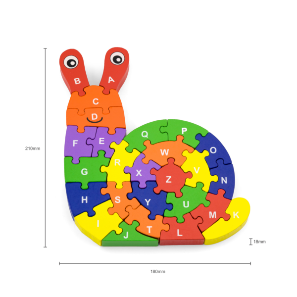 Viga 3D Snail with Alphabets, 26 Piece Jigsaw Block Puzzle, Montessori Wooden Toy, Develops Sensory, Cognitive & Fine Motor Skills, Non-Toxic & Eco-friendly Kids Educational Toy, 3Y+