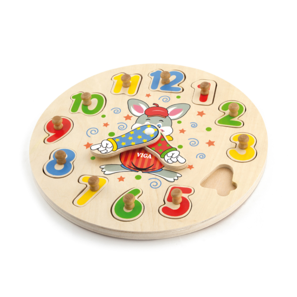 Viga Clock, 12 Piece Knob Puzzle, Montessori Wooden Toy, Develops Sensory, Cognitive & Fine Motor Skills, Non-Toxic & Eco-friendly Kids Educational Toy, Suitable for Boys and Girls Aged 2Y+