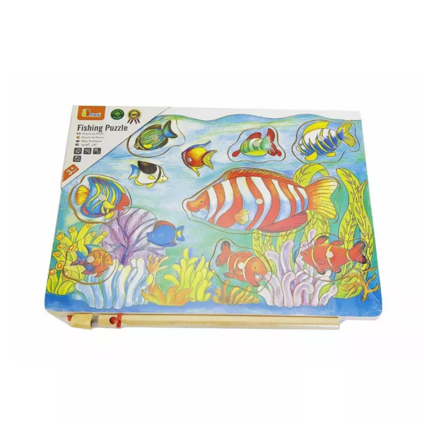 Viga Fishing with Rod, 8 Piece Magnetic Puzzle, Montessori Wooden Toy, Develops Sensory, Cognitive & Fine Motor Skills, Non-Toxic & Eco-friendly Kids Educational Toy, Suitable for Children Aged 18M+