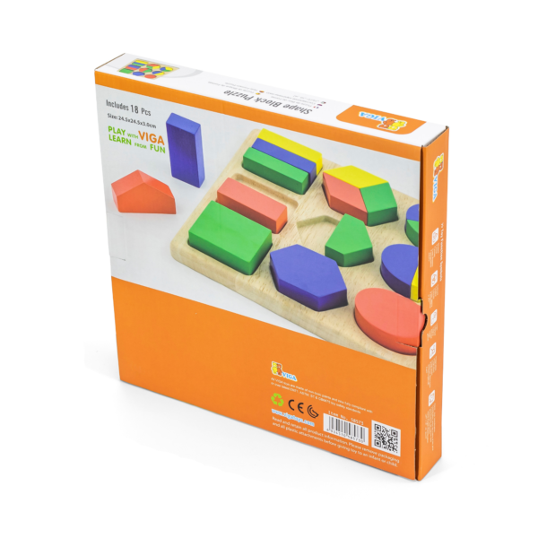 Viga Shapes, 18 Piece Geometric Block Puzzle, Montessori Wooden Toy, Develops Sensory, Cognitive & Fine Motor Skills, Non-Toxic & Eco-friendly Kids Educational Toy, Suitable for Children Aged 12M+