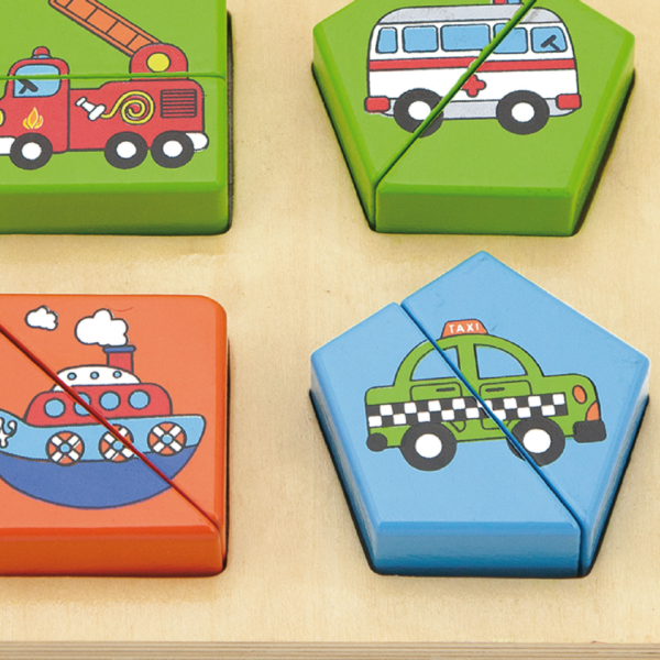 Viga Vehicles & Shapes, 18 Piece Block Puzzle, Montessori Wooden Toy, Develops Sensory, Cognitive & Fine Motor Skills, Non-Toxic & Eco-friendly Kids Educational Toy, Suitable for Children Aged 18M+
