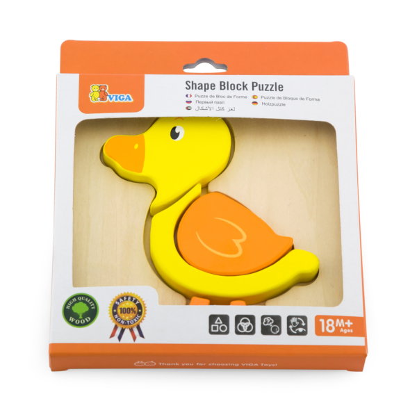 Viga Duck, 4 Piece Block Puzzle, Montessori Wooden Toy, Develops Sensory, Cognitive & Fine Motor Skills, Non-Toxic & Eco-friendly Kids Educational Toy, Suitable for Boys and Girls Aged 18M+