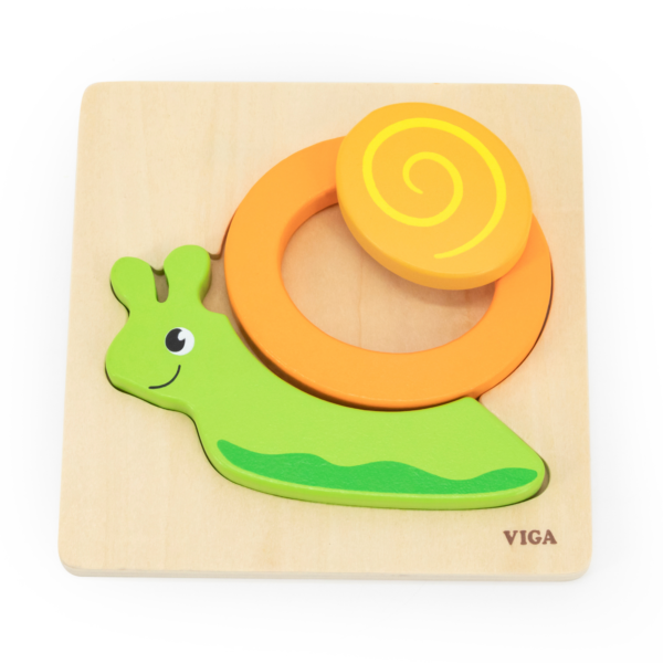 Viga Snail, 4 Piece Block Puzzle, Montessori Wooden Toy, Develops Sensory, Cognitive & Fine Motor Skills, Non-Toxic & Eco-friendly Kids Educational Toy, Suitable for Boys and Girls Aged 18M+