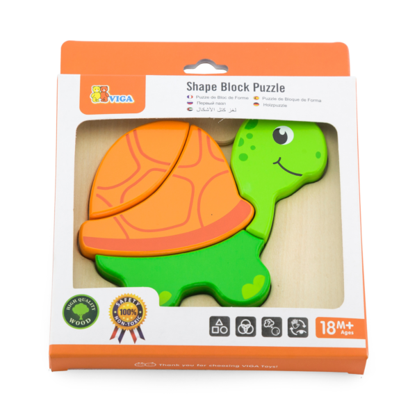 Viga Turtle, 4 Piece Block Puzzle, Montessori Wooden Toy, Develops Sensory, Cognitive & Fine Motor Skills, Non-Toxic & Eco-friendly Kids Educational Toy, Suitable for Boys and Girls Aged 18M+