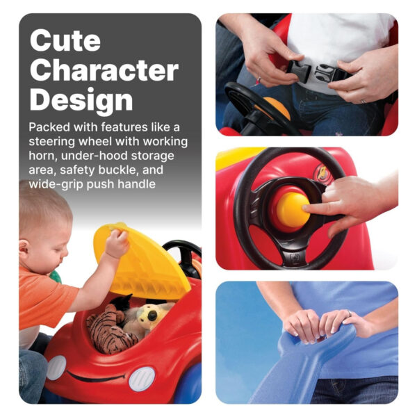 Step2 10th Anniversary Edition Buggy Single Seater Kids Push Car, Easy to Store Ride On Toy with Seatbelt, Horn and Storage Trunk, Suitable for Children both Boys and Girls Aged 18m and Above, Red