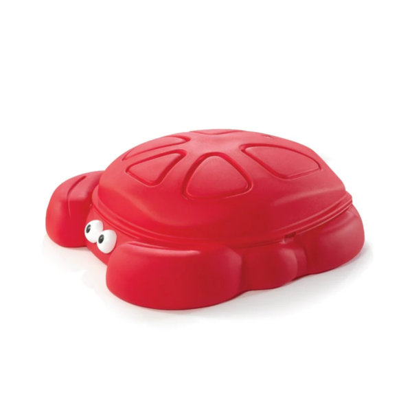 Step2 Crabbie Sandbox with Lid, Red Outdoor Sandpit, Sensory Play and Activity Toy with Two Molded Claw Seats, Backyard Garden Sandpit with 136 kg Holding Capacity, Suitable for Boys and Girls Aged 3+
