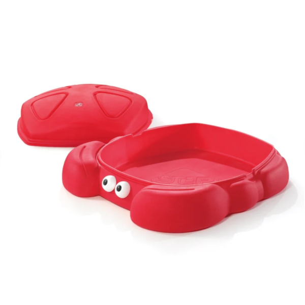 Step2 Crabbie Sandbox with Lid, Red Outdoor Sandpit, Sensory Play and Activity Toy with Two Molded Claw Seats, Backyard Garden Sandpit with 136 kg Holding Capacity, Suitable for Boys and Girls Aged 3+