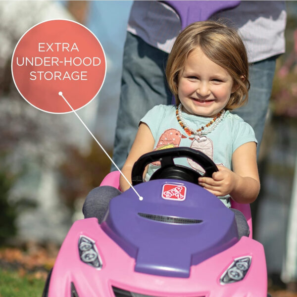 Step2 Buggy GT, Single Seater Kids Push Car, Easy to Store Ride On Toy with Seatbelt, Horn and Storage Trunk, Suitable for Children both Boys and Girls Aged 18m and Above, Pink