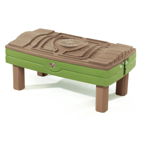 Step2 Naturally Playful Sand & Water Activity Center, Outdoor Sand and Water Table with Umbrella, Sensory Playset with 7 Piece Accessories, STEM Toy and Activity Centre, Suitable for Children Aged 2+