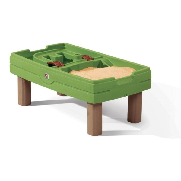 Step2 Naturally Playful Sand & Water Activity Center, Outdoor Sand and Water Table with Umbrella, Sensory Playset with 7 Piece Accessories, STEM Toy and Activity Centre, Suitable for Children Aged 2+