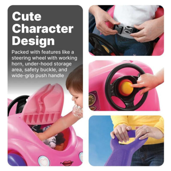 Step2 10th Anniversary Edition Buggy Single Seater Kids Push Car, Easy to Store Ride On Toy with Seatbelt, Horn and Storage Trunk, Suitable for Children both Boys and Girls Aged 18m and Above, Pink