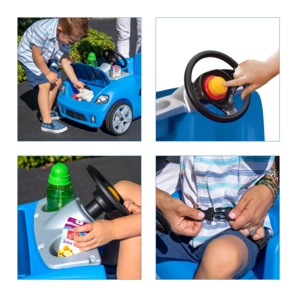 Step2 Whisper Ride II, Single Seater Kids Push Car, Easy to Store Ride On Toy with Seatbelt, Horn and Storage Trunk, Suitable for Children both Boys and Girls Aged 18m and Above, Blue