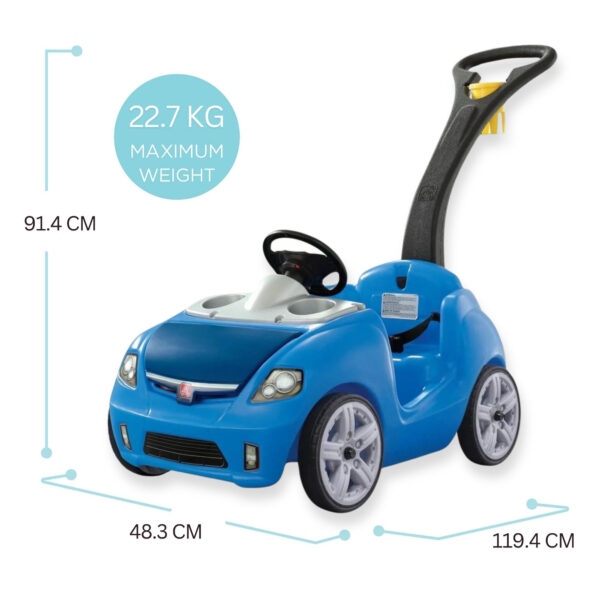 Step2 Whisper Ride II, Single Seater Kids Push Car, Easy to Store Ride On Toy with Seatbelt, Horn and Storage Trunk, Suitable for Children both Boys and Girls Aged 18m and Above, Blue