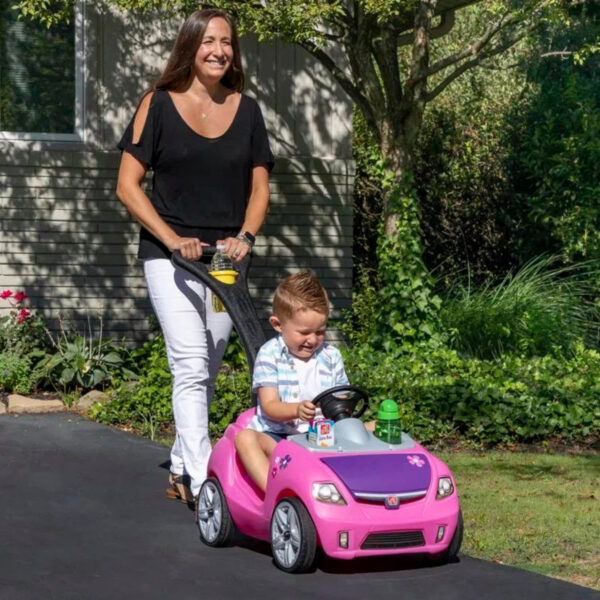 Step2 Whisper Ride II, Single Seater Kids Push Car, Easy to Store Ride On Toy with Seatbelt, Horn and Storage Trunk, Suitable for Children both Boys and Girls Aged 18m and Above, Pink