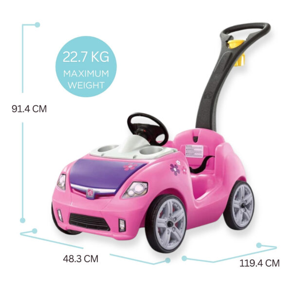 Step2 Whisper Ride II, Single Seater Kids Push Car, Easy to Store Ride On Toy with Seatbelt, Horn and Storage Trunk, Suitable for Children both Boys and Girls Aged 18m and Above, Pink