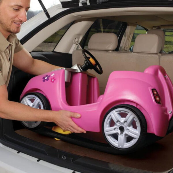 Step2 Whisper Ride II, Single Seater Kids Push Car, Easy to Store Ride On Toy with Seatbelt, Horn and Storage Trunk, Suitable for Children both Boys and Girls Aged 18m and Above, Pink