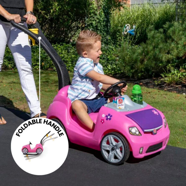 Step2 Whisper Ride II, Single Seater Kids Push Car, Easy to Store Ride On Toy with Seatbelt, Horn and Storage Trunk, Suitable for Children both Boys and Girls Aged 18m and Above, Pink