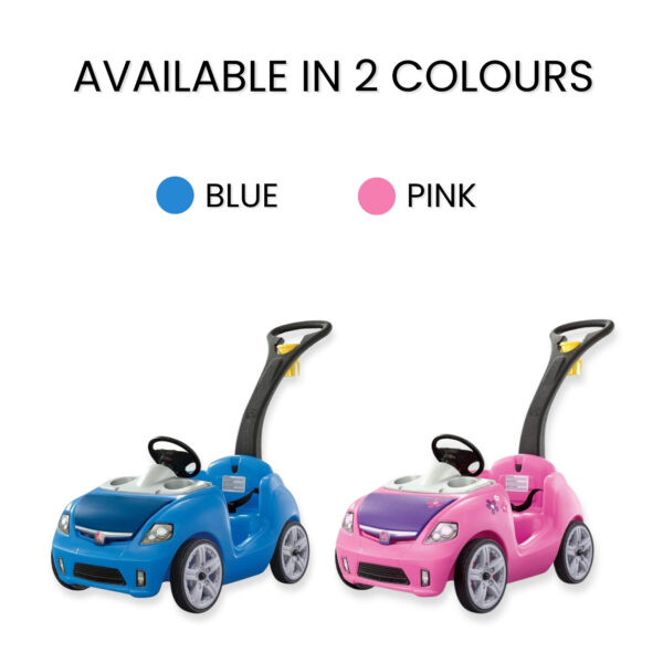 Step2 Whisper Ride II, Single Seater Kids Push Car, Easy to Store Ride On Toy with Seatbelt, Horn and Storage Trunk, Suitable for Children both Boys and Girls Aged 18m and Above, Pink