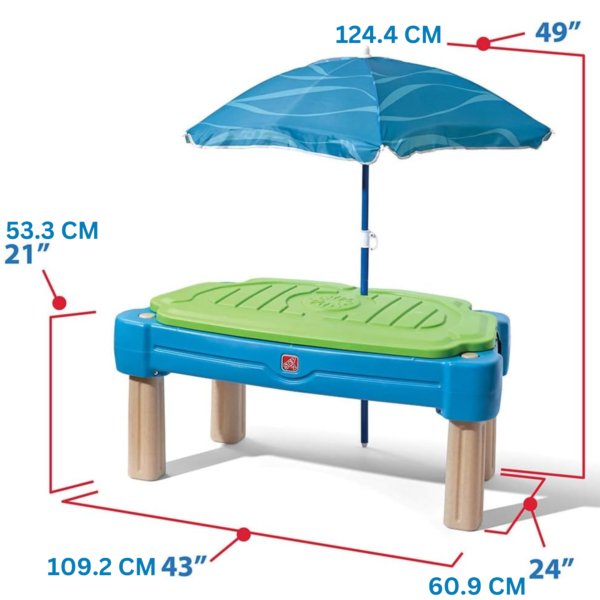 Step2 Cascading Cove with Umbrella, Outdoor Sand and Water Table with Lid, Sensory Playset, Activity Toy with6 Piece Accessories Include Boats, Shovel and Bucket, Backyard STEM Toyfor KidsAged 1.5+