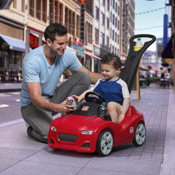 Step2 Whisper Ride Cruiser, Single Seater Kids Push Car, Easy to Store Ride On Toy with Seatbelt, Horn and Storage Trunk, Suitable for Children both Boys and Girls Aged 18m and Above, Red