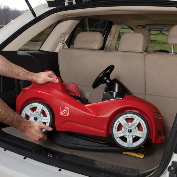 Step2 Whisper Ride Cruiser, Single Seater Kids Push Car, Easy to Store Ride On Toy with Seatbelt, Horn and Storage Trunk, Suitable for Children both Boys and Girls Aged 18m and Above, Red