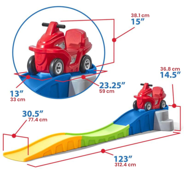 Step2 Anniversary Edition Up & Down Roller Coaster, 10 ft Indoor and Outdoor Toy with Coaster Car, Molded in Steps, 23 kg Weight Capacity Push Ride On Toy, Single Car Suitable for Kids Aged 2+