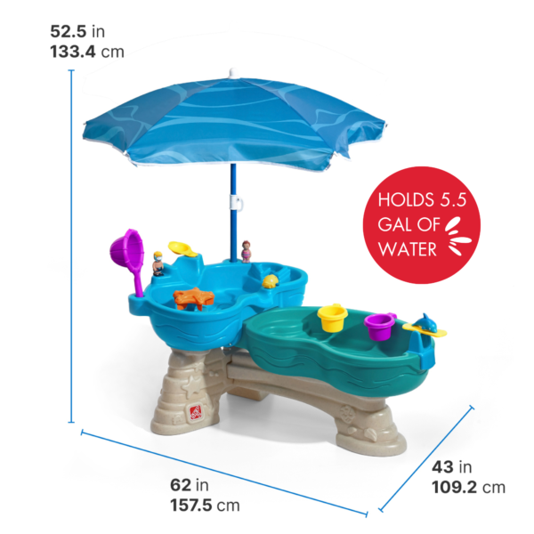 Step2 Spill & Splash Seaway Water Table with Umbrella, Outdoor Water Table and Activity Toy with 10 Piece Accessories, Backyard Garden STEM Toy Suitable for Children both Boys and Girls Aged 1.5+