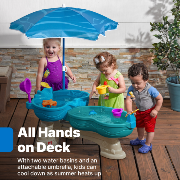 Step2 Spill & Splash Seaway Water Table with Umbrella, Outdoor Water Table and Activity Toy with 10 Piece Accessories, Backyard Garden STEM Toy Suitable for Children both Boys and Girls Aged 1.5+