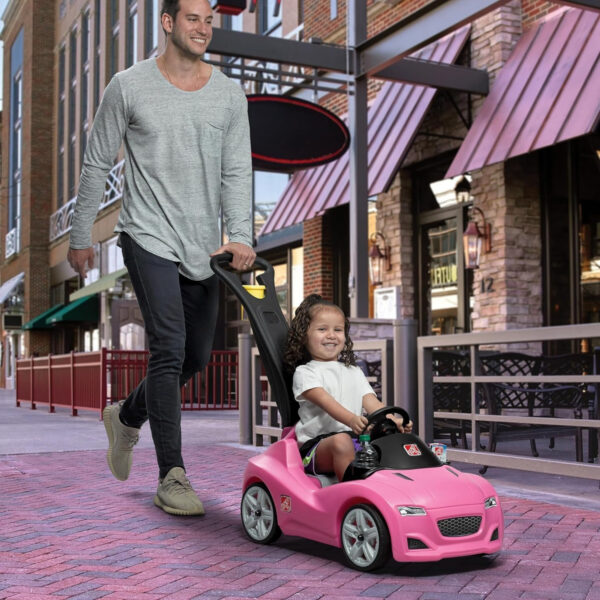 Step2 Whisper Ride Cruiser, Single Seater Kids Push Car, Easy to Store Ride On Toy with Seatbelt, Horn and Storage Trunk, Suitable for Children both Boys and Girls Aged 18m and Above, Pink