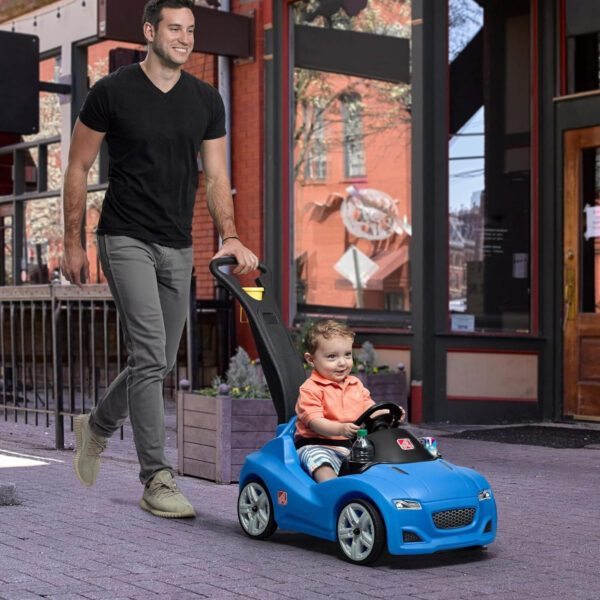 Step2 Whisper Ride Cruiser, Single Seater Kids Push Car, Easy to Store Ride On Toy with Seatbelt, Horn and Storage Trunk, Suitable for Children both Boys and Girls Aged 18m and Above, Blue