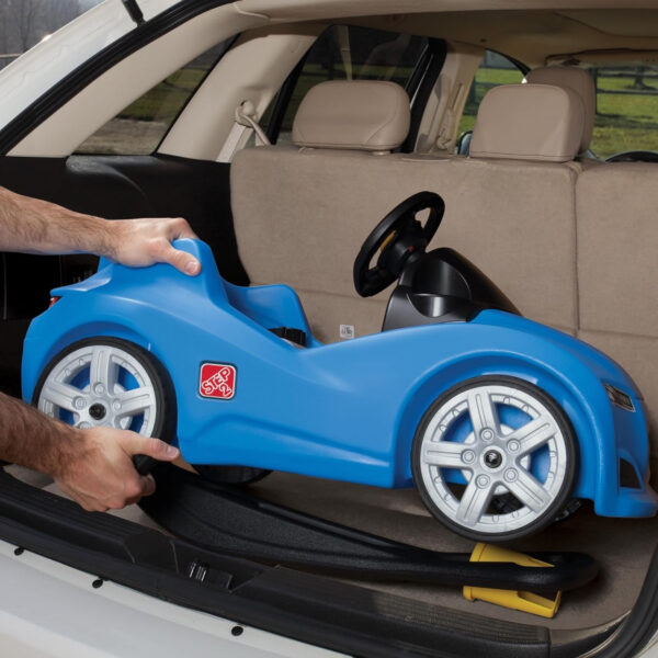 Step2 Whisper Ride Cruiser, Single Seater Kids Push Car, Easy to Store Ride On Toy with Seatbelt, Horn and Storage Trunk, Suitable for Children both Boys and Girls Aged 18m and Above, Blue