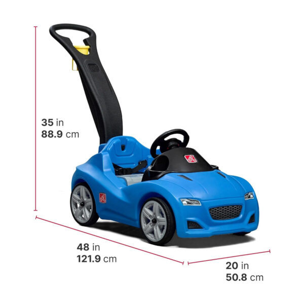 Step2 Whisper Ride Cruiser, Single Seater Kids Push Car, Easy to Store Ride On Toy with Seatbelt, Horn and Storage Trunk, Suitable for Children both Boys and Girls Aged 18m and Above, Blue